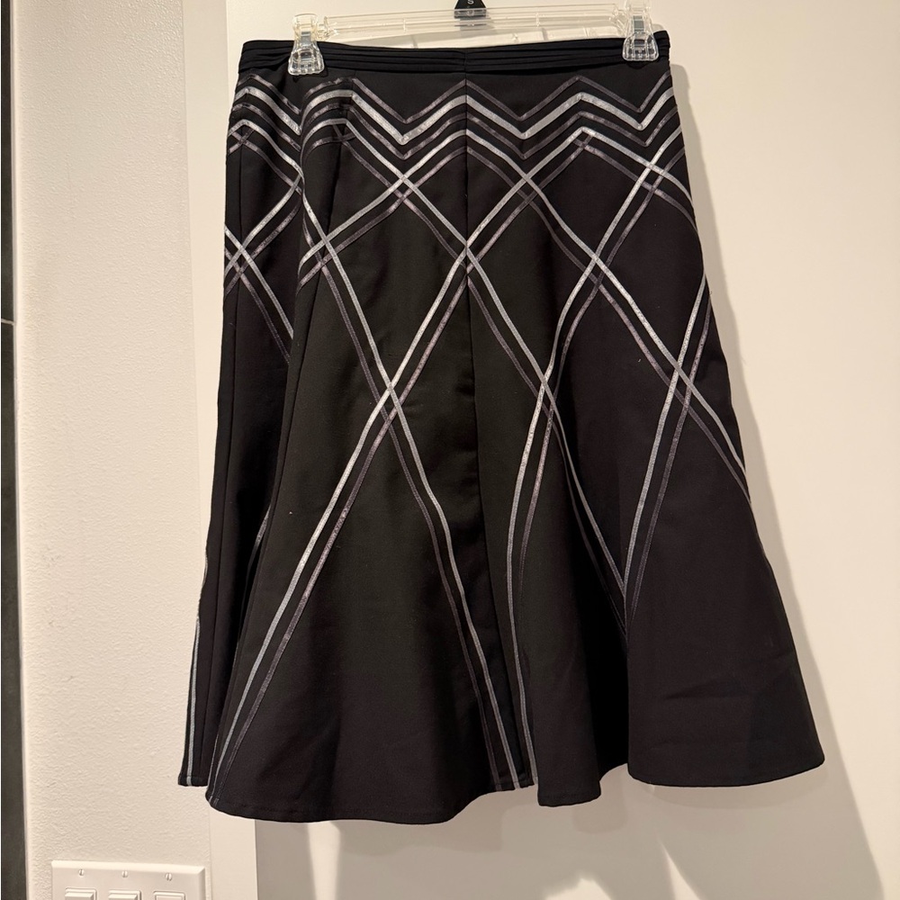The Limited Black A-Line Skirt with Gray Stripes